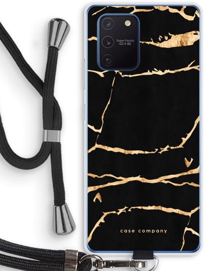 Case Company® - Hoesje met koord geschikt voor Samsung Galaxy Note 10 Lite hoesje met Koord - Gouden marmer - Telefoonhoesje met Zwart Koord - Bescherming aan alle Kanten en Over de Schermrand