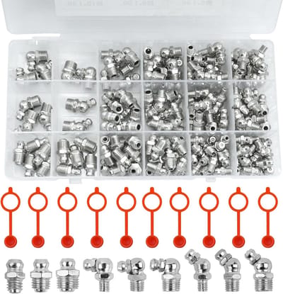 Assortiment van Smeernippels M6 M8 M10 | Rechte en Hoekige Smeernippels voor Hydraulische Toepassingen met Diverse Hoeken en Conen