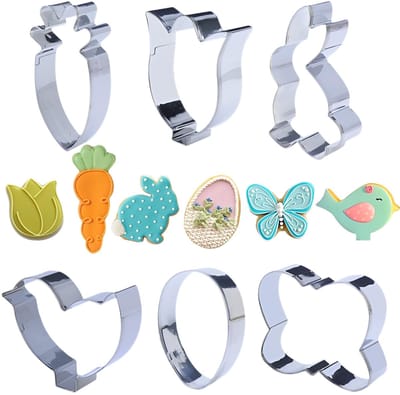 Set van 6 uitsteekvormpjes voor Pasen - konijnen/kuiken/wortel/eieren - 3D-modellering - ideaal voor paaskoekjes - ShopVlot