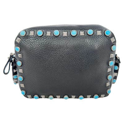 Valentino Rolling Rockstud Camera Bag in Zwart Leer
