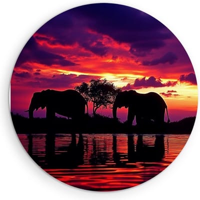 Saammp Muurcirkel Hout - Familie Olifanten silhouet - Afrika - Dieren - Ø 90 - Wandcirkel - Wanddecoratie Cirkel - muurdecoratie Woonkamer - Slaapkamer decoratie - Rond Schilderij