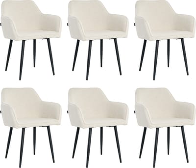 Lina® Diamond Eetkamerstoel - Creme - Set van 6 - Boucle