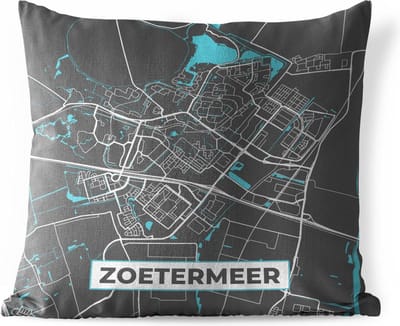 Buitenkussen Weerbestendig - Plattegrond - Zoetermeer - Grijs - Blauw - 50x50 cm - Stadskaart