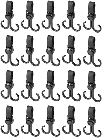 Kinderwagen Haken - Winkelwagen Clips - Handen Vrij Houden - 360-Graden Rotatie - 20 Stuks - Zwart