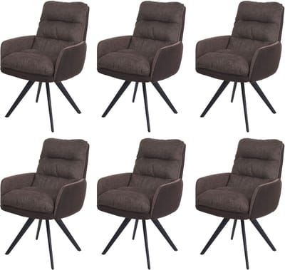 Set van 6 eetkamerstoelen MCW-G66, keukenstoel, draaibare auto-positie stof MVG ~ bruin-donkerbruin, met armleuning