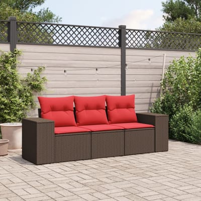 vidaXL - 3-delige - tuinbankset - met - kussens, - bruin - polyrotan
