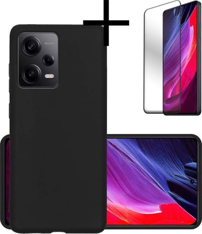 Hoesje - Met Screenprotector - Geschikt voor Xiaomi Redmi Note 12 Pro - Sterk & Shockproof - Back Cover - Siliconen Case - Telefoon Hoes - Zwart