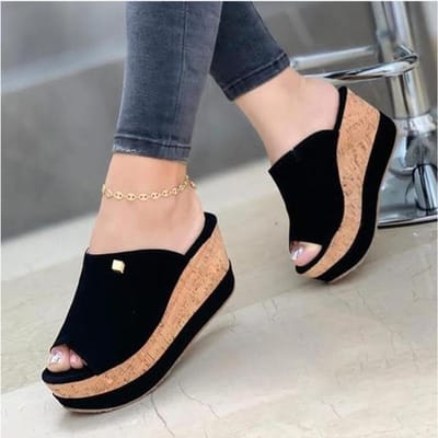 Slippers met sleehak Damesschoenen Zomer Peep Toe Sandalen Mode Platform Slippers Buiten Casual Slippers Sandalias De Mujer 43 zwart
