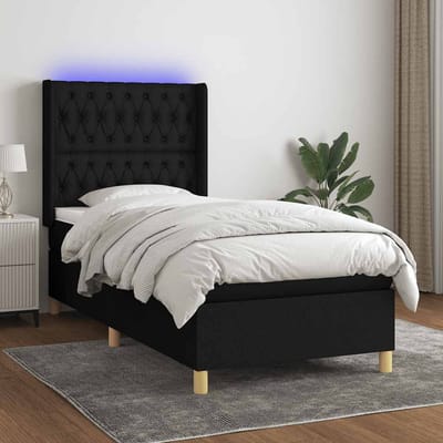 vidaXL - Boxspring - met - matras - en - LED - stof - zwart - 90x200 - cm