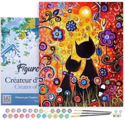 Figured'Art Schilderen op Nummer Volwassenen met lijst - Cartoon katten - Handwerk acrylverf Kit DIY Compleet - 40x50cm Canvas al ingelijst