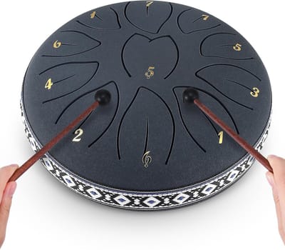 Stalen Tongtrommel - Handpan Drum - Muziek Maken - 11 Noten - 15 cm - Zwart