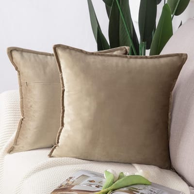 Set van 2 Luxe Fluwelen Sierkussenslopen met Franjes 60x60 cm Lichtbruin