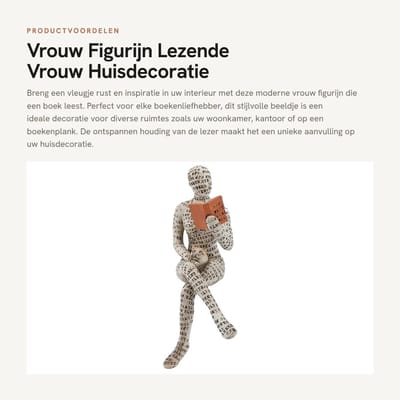 Dailygoods- Vrouwensculptuur Modern - Beeldje Lezende Vrouw - Beeld voor Binnen - Decoratie Boekenplank - Uniek Woondecoratieartikel - Artistiek Ontwerp