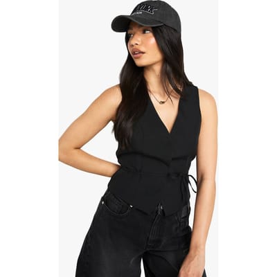 boohoo Dames Getailleerd gilet met gebonden taille | Zwart | Maat: 38