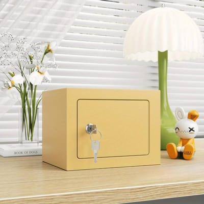 Compacte Stalen Muntenkluis Dubbel Sleutelslot Geen Batterij Nodig Huis Kantoor Stortingsbeveiligingsbox Perfect Cadeau voor Feestdagen Verjaardag Modern Duurzaam goud
