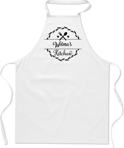 mijncadeautje - keukenschort - kookschort - Barbecueschort - Model 1 - met voornaam - My Kitchen - wit - opdruk zwart -100% katoen