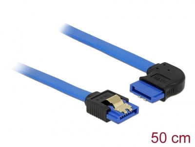 Delock Cable SATA 6 Gb/s receptacle straight > SATA receptacle right angled 50 cm blue with gold clips