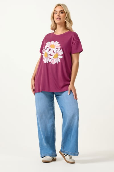Yours Roze Tshirt Met Studs En Madeliefjes Size 42