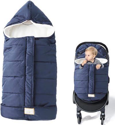 Unyqoos® Warme en waterafstotende voetenzak voor kinderwagens in marineblauw met ritssluiting