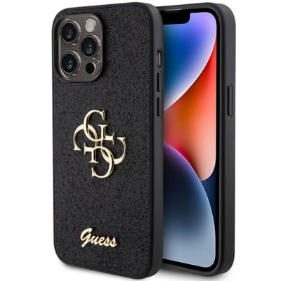Guess 4G Logo Glitter Back Case - Geschikt voor Apple iPhone 15 Pro Max (6.7") - Zwart