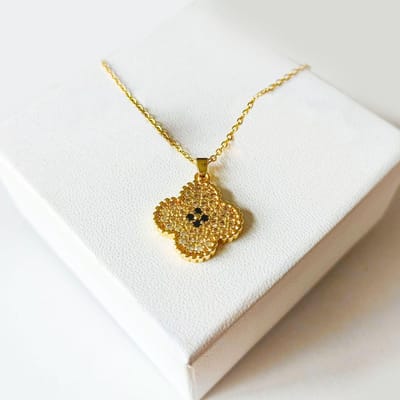 Nieuwe Enkelzijdige Klavertjevier Volledig Diamanten Set Armband Ketting Oorbellen white