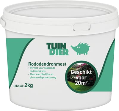 Rhododendron mest | TUIN-DIER® | Rododendron mest | Rhododendron voeding | Rododendron meststof | Rododendron voeding | 100% natuurlijk | In handige bewaaremmer | 2.000 gram | 2 kilogram