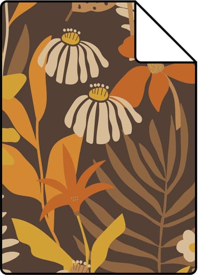 Proefstaal ESTAhome behang tropische bladeren en bloemen bruin en meerkleurig - 50 x 900 cm - 130997-S
