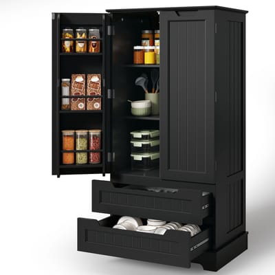 Xbro Keukenkast Vrijstaand – Met 2 Lades en 2 Deuren – Opbergkast – Voor Keuken, Eetkamer of Wasruimte – 40x60x120 cm – Zwart