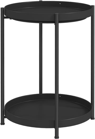 Merax Ronde Bijzettafel Zwart – Industriële Salontafel met 2 Niveaus – Metalen Nachtkastje / Sofatafel – Ø44x56 cm