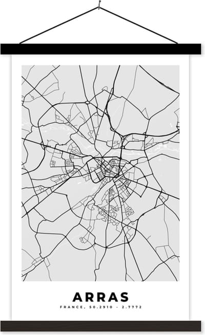 Posterhanger incl. Poster 40x60 cm - Schoolplaat - Stadskaart - Frankrijk - Kaart - Arras - Plattegrond - Textielposter - Zwarte latten - Stadskaart
