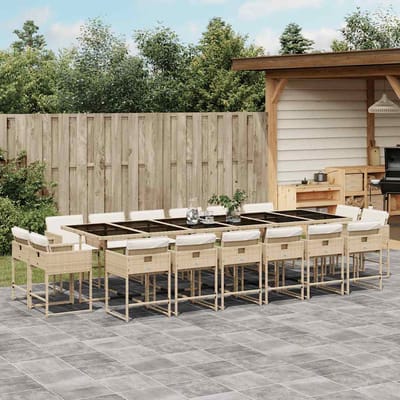 vidaXL - 17-delige - Tuinset - met - kussens - poly - rattan - beige