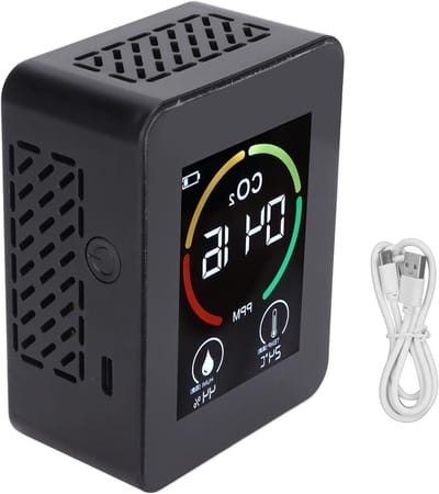 Luchtkwaliteitsmonitor - Vochttester CO2 meter - Gezondheid bewaken - Infrarooddetectietechnologie - 12x11x5 cm - Zwart