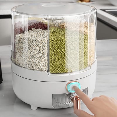 NTH products- Graan Dispenser 360 Graden Roterende - Keuken Opslag Container - Voedselcontainer - PP Plastic - 60x60x28cm - Geschikt voor Rijst/Bonen