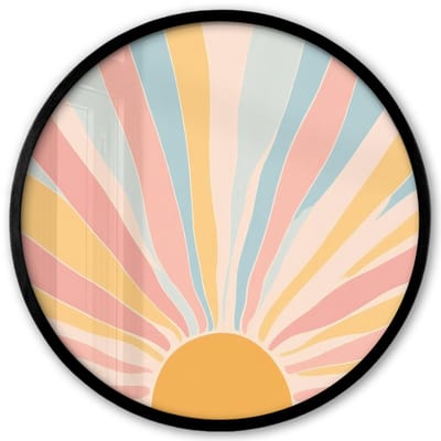 Poster in lijst Rond - Fotolijst 40x40 cm - Posters - Illustratie - Zon - Pastelkleuren - Ronde posterlijst zwart - Decoratie - Wanddecoratie woonkamer - Muurdecoratie slaapkamer