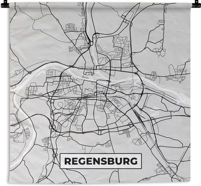 Wandkleed - Wanddoek - Duitsland - Plattegrond - Regensburg - Kaart - Stadskaart - 180x180 cm - Wandtapijt