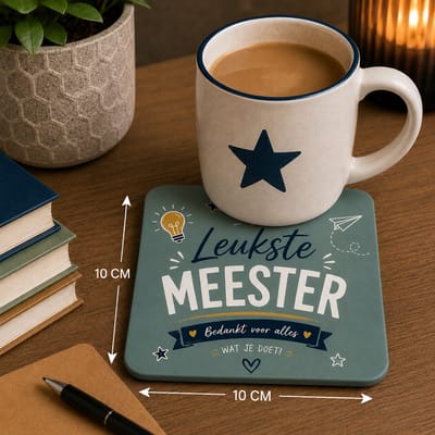 Leukste Meester Onderzetter 10x10 cm – Cadeau voor Meester – MDF Onderzetter met Bedankt Tekst