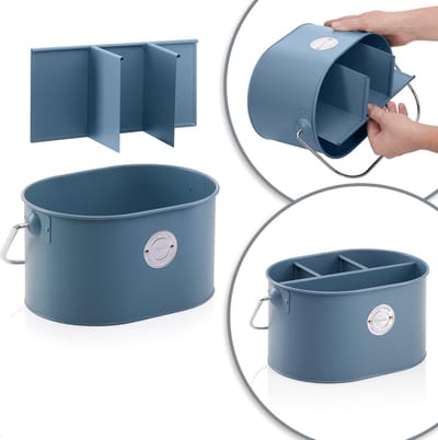 Metaal pennenhouder COM-FOUR® - bestekmand met tussenschot - metalen mand met handvat - keukenorganizer - blauw