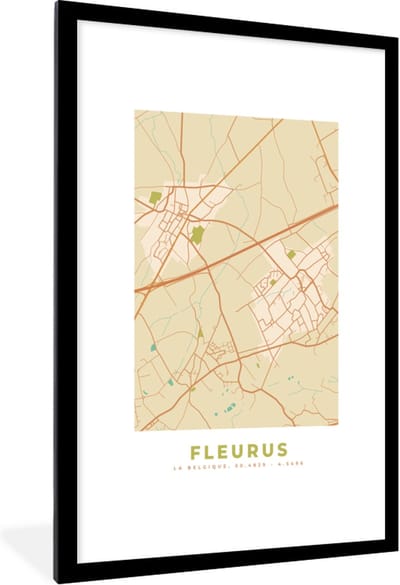 Fotolijst incl. Poster - België - Fleurus - Kaart - Stadskaart - Plattegrond - 80x120 cm - Posterlijst