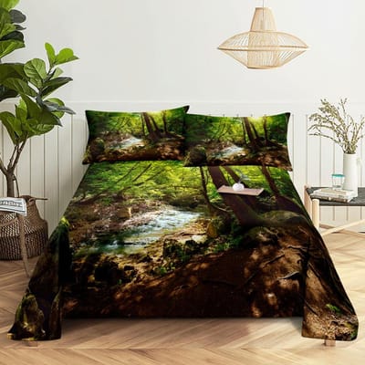 Ensemble de draps et taies d'oreiller de lit Scène Linge de lit Housse Queen King Double Taille 220x240 Arbres pour chambre à coucher Doux Twin Full Single 110x230cm 2pcs