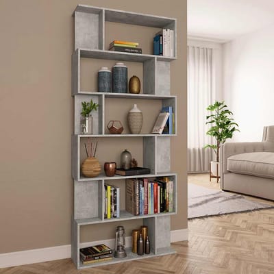 vidaXL - Boekenkast - / - kamerscherm - 80x24x192 - cm - bewerkt - hout - betongrijs