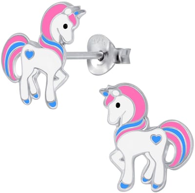 Joy|S - Zilveren eenhoorn oorbellen - pony oorknoppen - 10 x 13 mm - unicorn