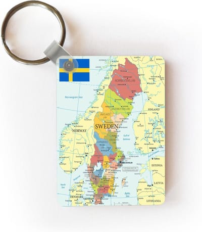 Sleutelhanger - Kleurrijke kaart van Zweden - Uitdeelcadeautjes - Plastic
