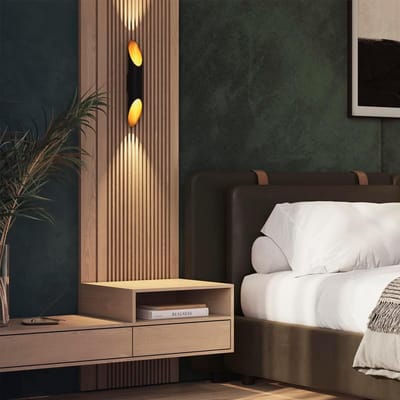 Moderne wandlamp zwart aluminium met gouden binnenkant - Up- en downlight voor hal, woonkamer en slaapkamer - Geschikt voor LED - GU10