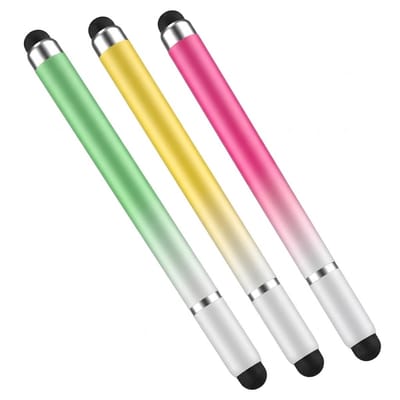 Roze groen geel touchscreen pen stylus pen set 3 stuks dames heren met gradiënt kleur en rubber tip voor smartphone en tablet