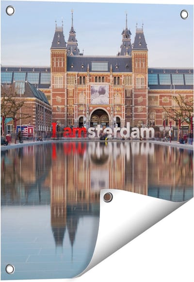 Gards Tuinposter Amsterdam Rijksmuseum - I Amsterdam Tekst - 40x50 cm - Tuindoek - Tuindecoratie - Wanddecoratie buiten - Tuinschilderij