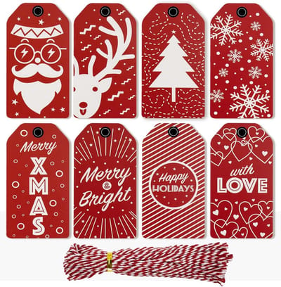 80 Kerstcadeaukaartjes Kraftpapier met Touw - 8 Verschillende Ontwerpen voor Cadeaus en Kerstboomversiering