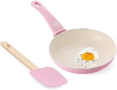 Koekenpan - Koekenpan met spatel - Lekker koken - Keramische antiaanbaklaag - 20 cm - Roze