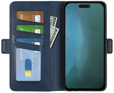 PU Lederen Wallet Hoesje met Sluiting geschikt voor iPhone 14 Pro - blauw