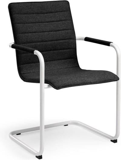 Stijlvolle Design vergaderstoel met wolvilt stoffering Wit frame Antraciet stof