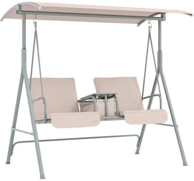 Hollywood Schommel - Schommelbank met Zonnedak & Bekerhouders - 2-zits Tuinbank - Tuinschommel 2 Personen - tot 180 kg - Schommelstoel - Tuinmeubelen - voor Tuin, Terras, Balkon - Beige